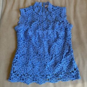 Nanette Lepore Blue Crochet Lace Mock Neck Tank